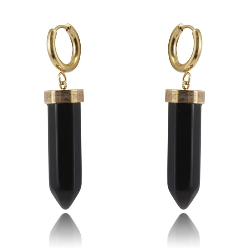 Kolczyki Obsidian złote
