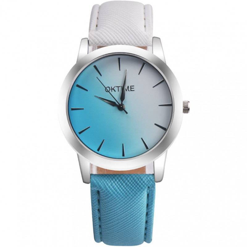 Zegarek skórzany Ombre biało-błękitny