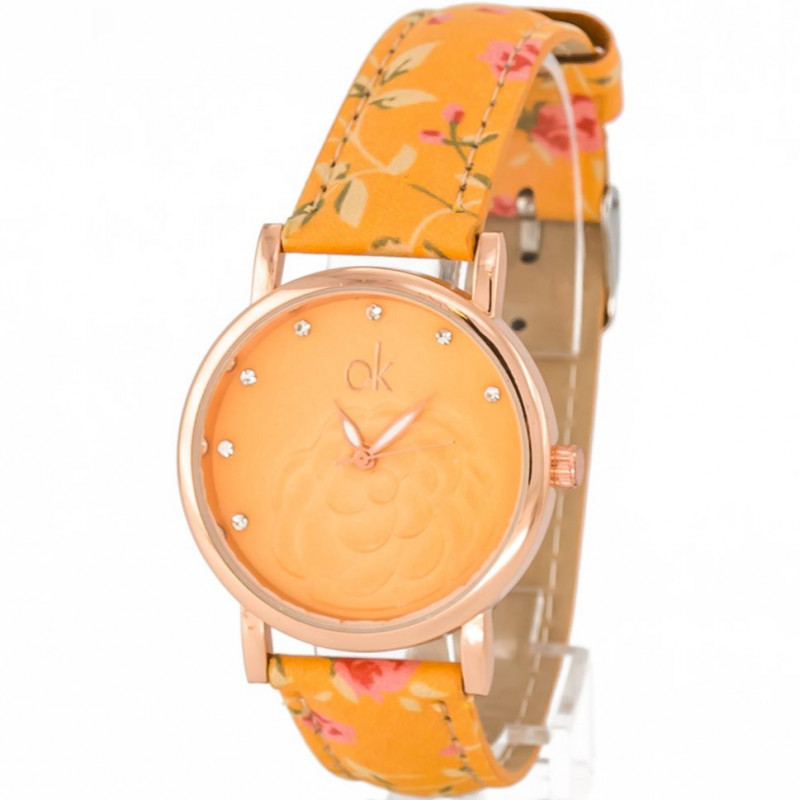 Zegarek skórzany Flowers pomarańczowy